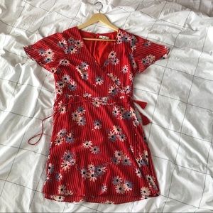 Madewell Red Daisy Society Button Wrap Dress